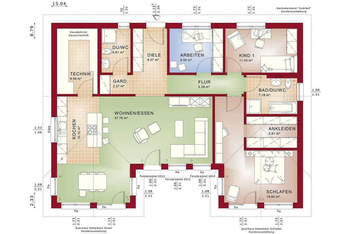 Grundriss eines Bungalows