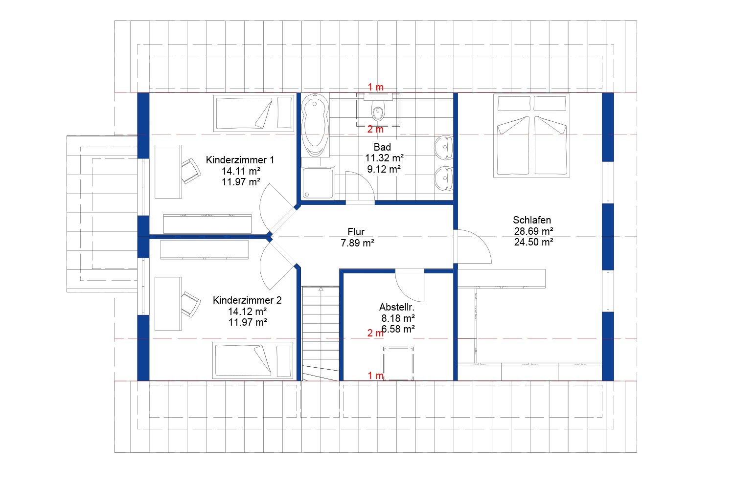 NORDHAUS | Grundriss Obergeschoss Zweifamilienhaus ZFH 195 | Hausbau made im Bergischen