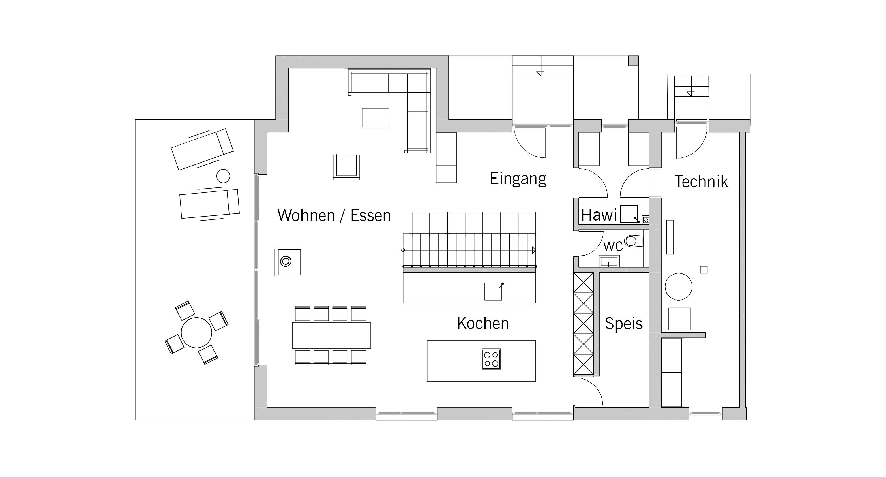 Grundriss des Erdgeschosses im Haus Fasel