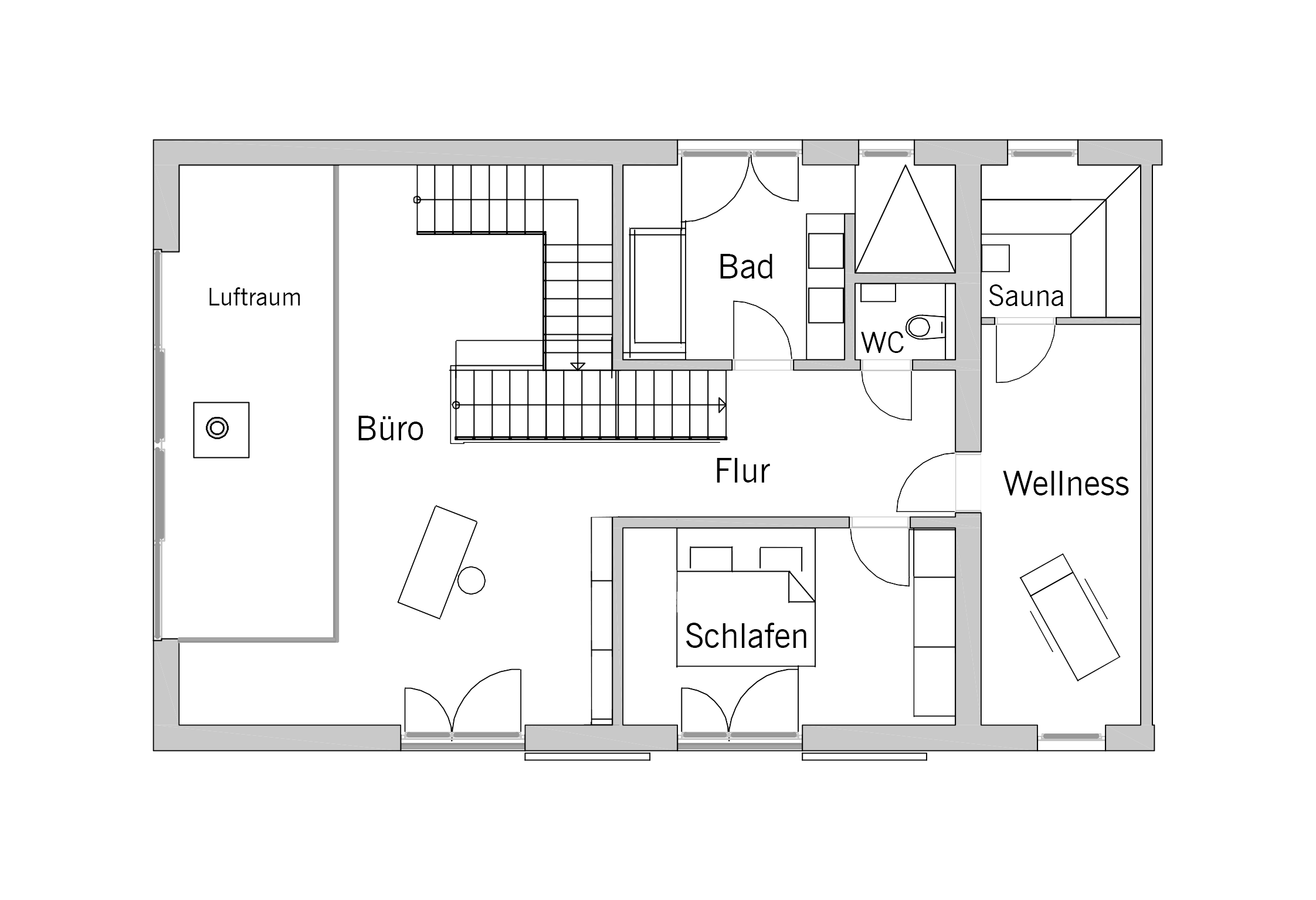 Grundriss des Obergeschosses im Haus Fasel